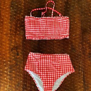 Cupshe Red Gingham Smocked Bikini